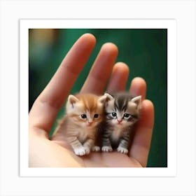Tiny Kittens In A Person'S Hand Art Print