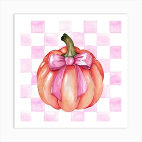 Pumpkin With Pink Bow - Square Art Print