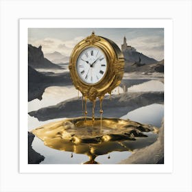 Abstract Melting golden clock Art Print