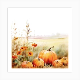 Pumpkins In The Countryside Watercolour Art Print