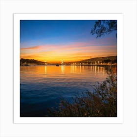 Firefly Scenic Evening Lights Over Tranquil Water Landscape 37288 (2) Art Print