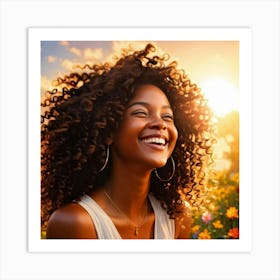 Curly Haired African Woman Basks In The Suns Glow Her Joyous Laughter Echoing Through A Vibrant Pa Art Print