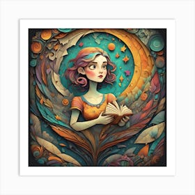 Girl Reading A Book Art Print