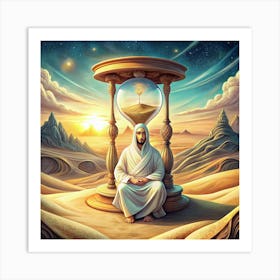 Man Sitting In An Hourglass With Sand Falling Art Print