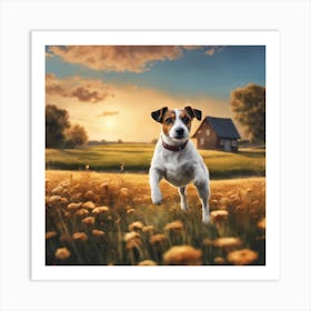 Jack Russell Terrier daffodils Art Print