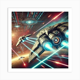 A Futuristic Sci Fi Scene Focusing On Lunar Class Corvettes Laser Arrays Art Print