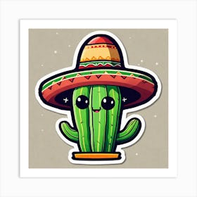 Mexico Cactus With Mexican Hat Sticker 2d Cute Fantasy Dreamy Vector Illustration 2d Flat Cen (29) Art Print