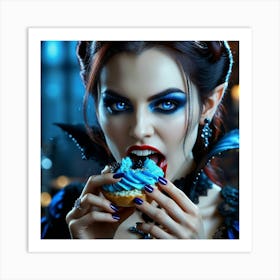 Vampire Beauty Eating A Cupcake Art Print