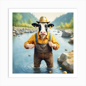 Cow In The River 4 Art Print