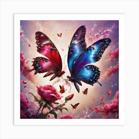 Butterflies And Roses Art Print