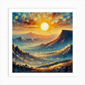 An Abstract Oil Painting Of The Morning Sun Rising Over The Iconic Drakensberg In South Africa.AI 1 Art Print