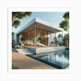 Modern House With Pool 1 Art Print