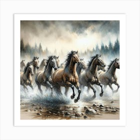 Horses Running In The Water 8 Art Print