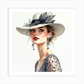 Watercolor Portrait Of A French Fashion Model, Glamorous And Refined Style 1 Art Print