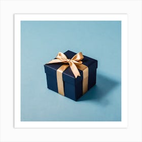 Gift Box On Blue Background Art Print