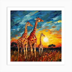 Giraffes At Sunset 14 Art Print