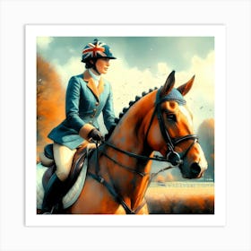 British Polo Rider Beauty On A Horse Color Painting Art Print