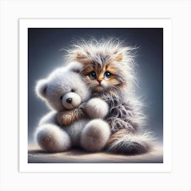 Teddy Bear And Kitten 1 Art Print
