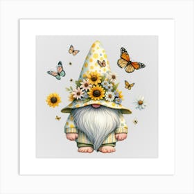 Watercolor Sunflower Gnomes 3 Art Print