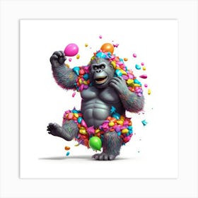 Gorilla With Balloons Art Print