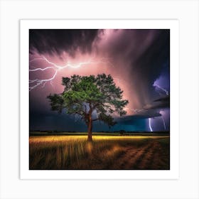 Lightning Over A Tree 4 Art Print