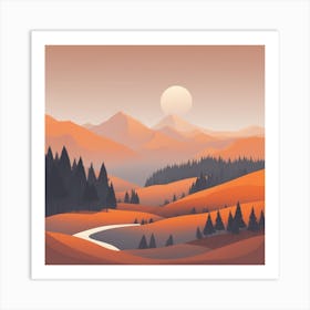 Misty mountains background in orange tone 58 Art Print