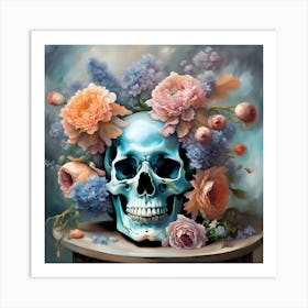 Skull With Flowers Still Life Art Print