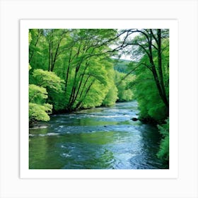 Green Forest River Art Print