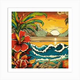 Hawaiian Sunset-Festival Vibes -Sunshine Delights-Seaside Inspirations Art Print