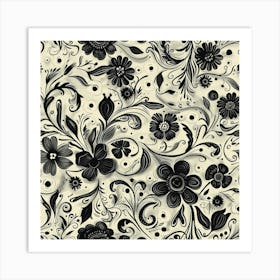 Black And White Floral Pattern 1 Art Print