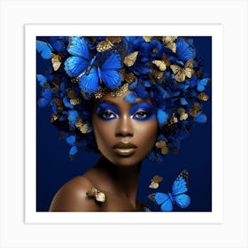 Blue Butterfly Woman 2 Art Print