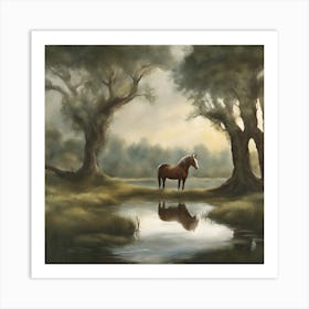 Horse By The Pond Art Print