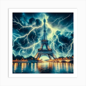 Lightning Over The Eiffel Tower Art Print