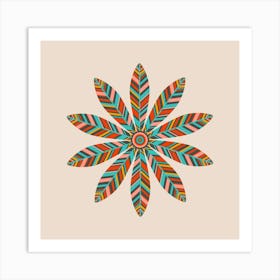 PETAL MANDALA Mid-Century Modern Scandi Folk Floral in Vintage Retro Colours on Cream Art Print