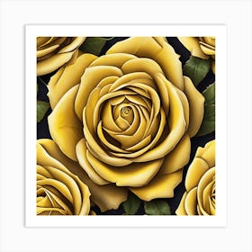 Yellow Roses On Black Background 2 Art Print