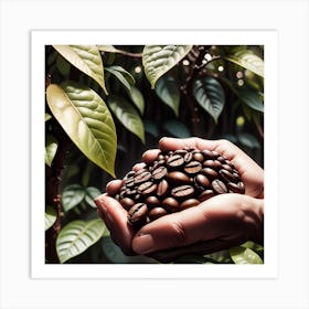 Coffee Beans In Hand Art Print