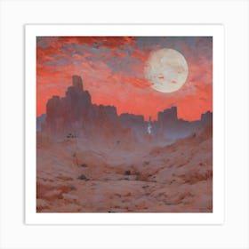 Blood In The Desert Red Sky And Sad Moon 929182110 Art Print