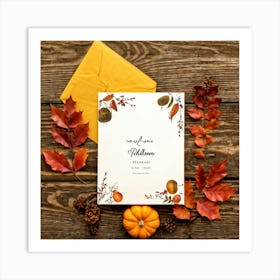 An Autumn Themed Holiday Card Adorning A Vintage Rustic Wooden Finish Laden With A Hand Drawn Dispu (1) 2 Art Print