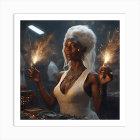 Woman With Sparklers Art Print