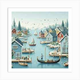 Scandinavian style, Gondola and gondolier 2 Art Print