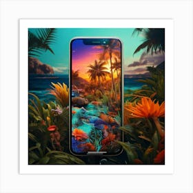 Firefly Smartphone, Creature, Morphic, Colorful, Tropical, Aquatic, Style, Water, Beach, Sunrise, Pa (2) Art Print