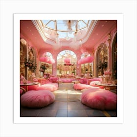 Firefly Pink, Fluffy, Cloudy, Mall, Pink Halls, Gold Accents, Cloud Shaped, Benches, Heart Shaped, D (1) Art Print