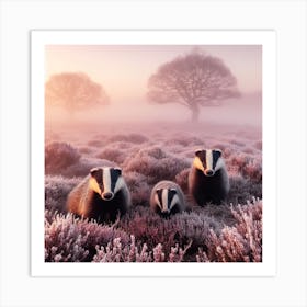 Badgers In The Mist 2 Art Print