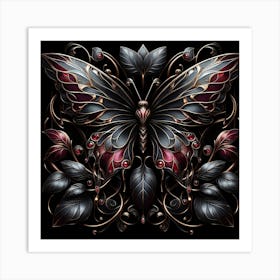 Metallic Black & Ruby Gothic Butterfly Art Print