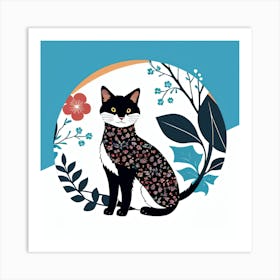 Cat With Flowers Art Print