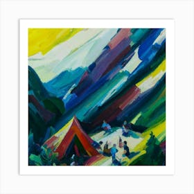 People camping in the middle of the mountains oil painting abstract painting art 11 Art Print