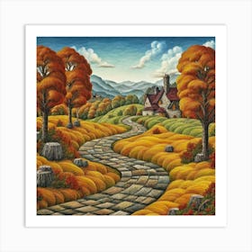 The Winding Road Home. In the middle of the meadows Art Print