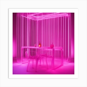 Furniture Design, Tall Table, Inflatable, Fluorescent Viva Magenta Inside, Transparent, Concept Prod Art Print