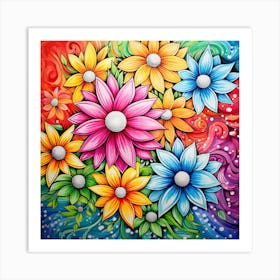 Colorful Flowers On A Colorful Background Art Print