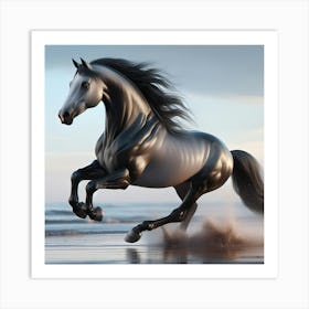 Horse Running On The Beach Art Print